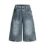 Men's Punk Washed Distressed Denim Shorts with Belt