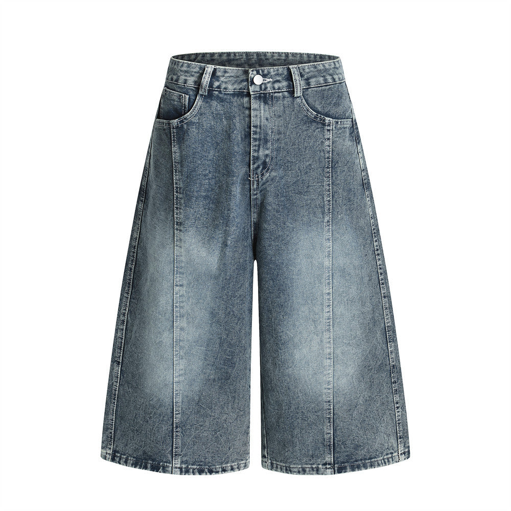 Punk Washed Distressed Denim Shorts for Men