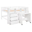Full Size Low Loft Bed with Rolling Portable Desk, Drawers and Shelves, White - Korvel