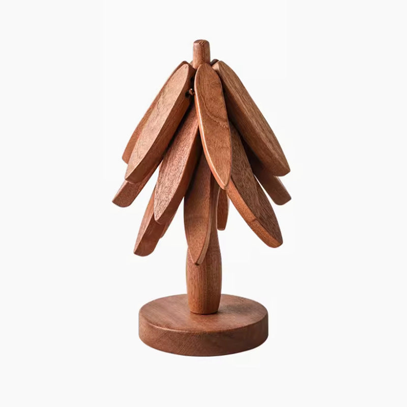 Wooden Christmas Tree Folding Coaster Black Walnut Thick Seat Adiabatic Pad For Kitchen Desktop Decoration Housewarming Gift - Korvel
