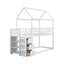 TWIN/TWIN HOUSE BUNK BED WITH SHELVES AND DRAWERS FOR WHITE COLOR - Korvel