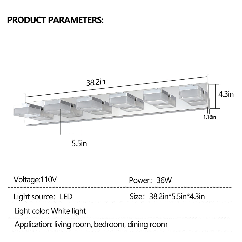 Applique de miroir LED moderne à 6 lumières en chrome
