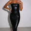 Women's Solid Color PU Leather Sexy Strapless Waist-Cinching Bodycon Dress - Korvel
