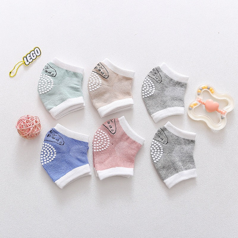 3 pairs of cotton children's knee pads, autumn glue dispensing, anti slip baby knee pads, mesh breathable exercise, baby crawlin - Korvel