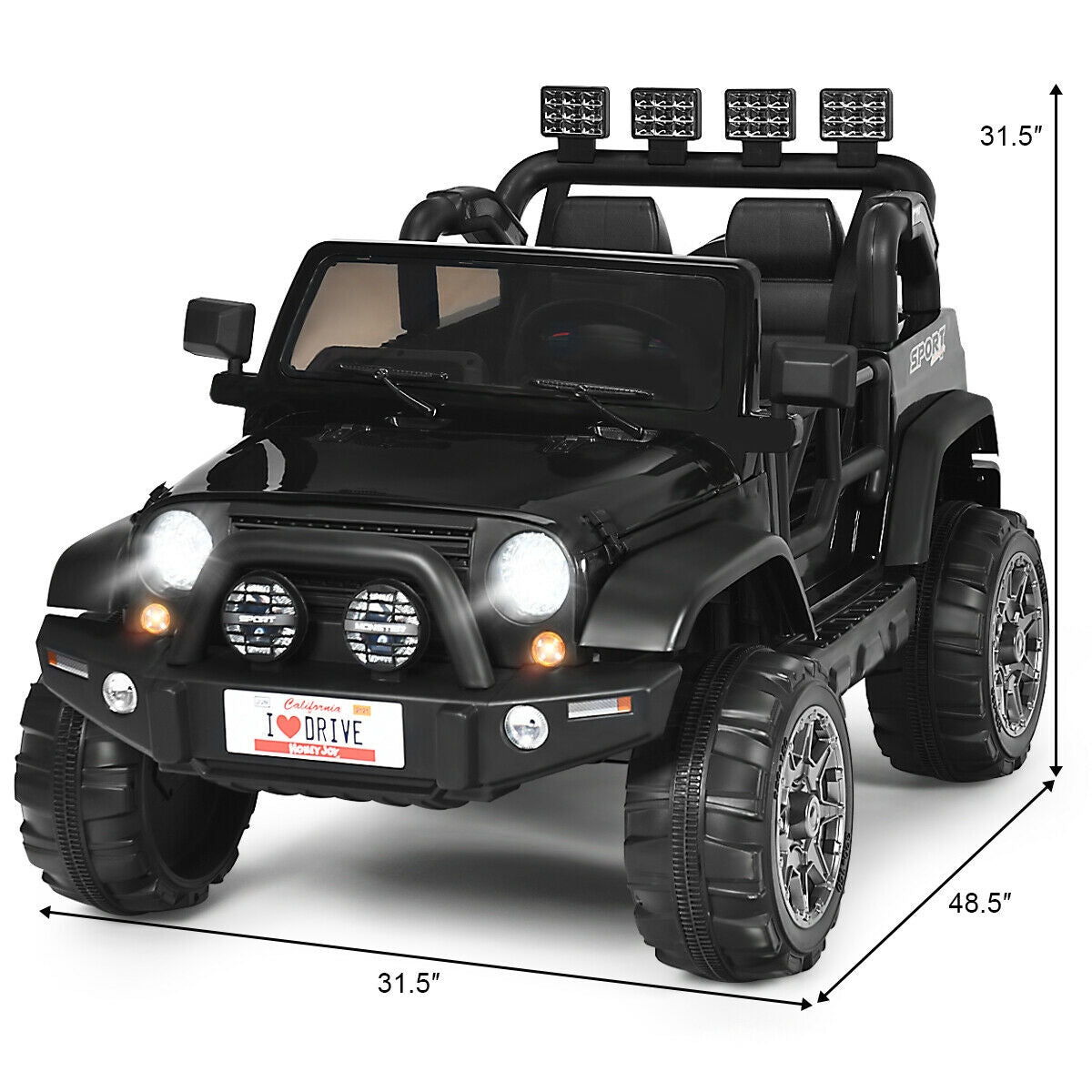 12V 2-Seater Electric Ride-On Car with Remote Control - Black