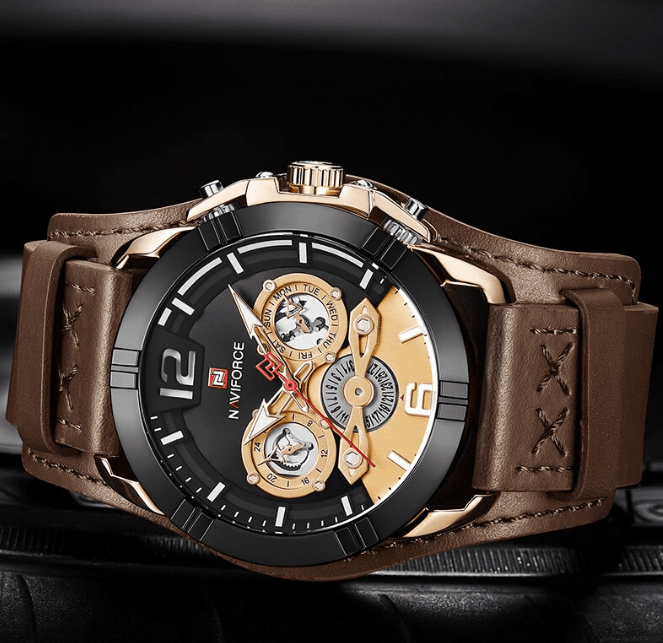Reloj de cuero impermeable para hombres con cronómetros
