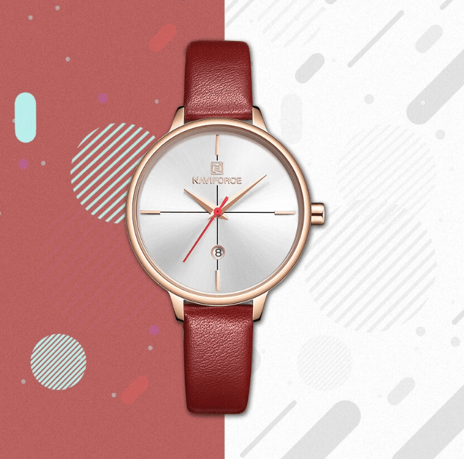 Montre de Luxe pour Femme avec Bracelet en Cuir et Boîtier en Acier
