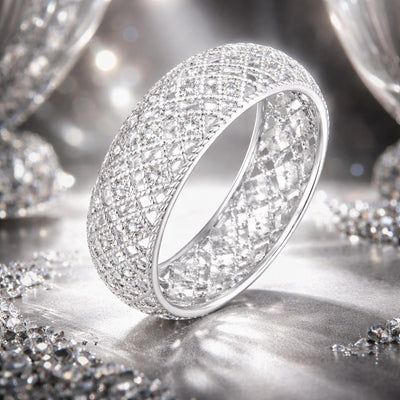 Elegant 925 Sterling Silver & Platinum Plated Pavé CZ Ring - Size 6