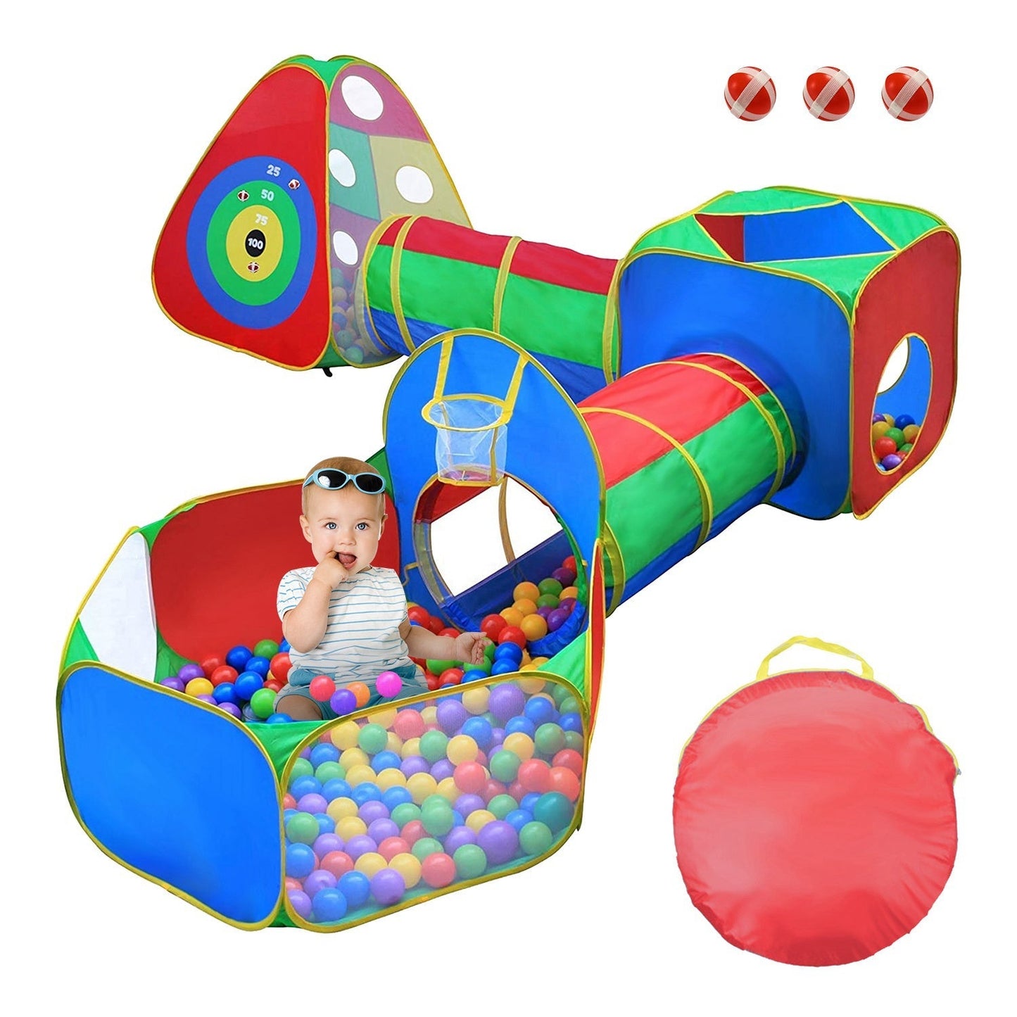 Ensemble de Tente de Balles pour Enfants de 5 Pièces avec Tunnels de Rampement
