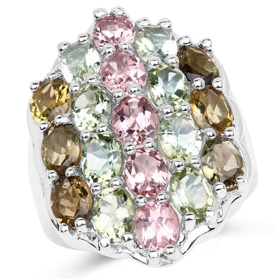 Bague en cluster de tourmaline véritable de 6,74 carats en argent sterling