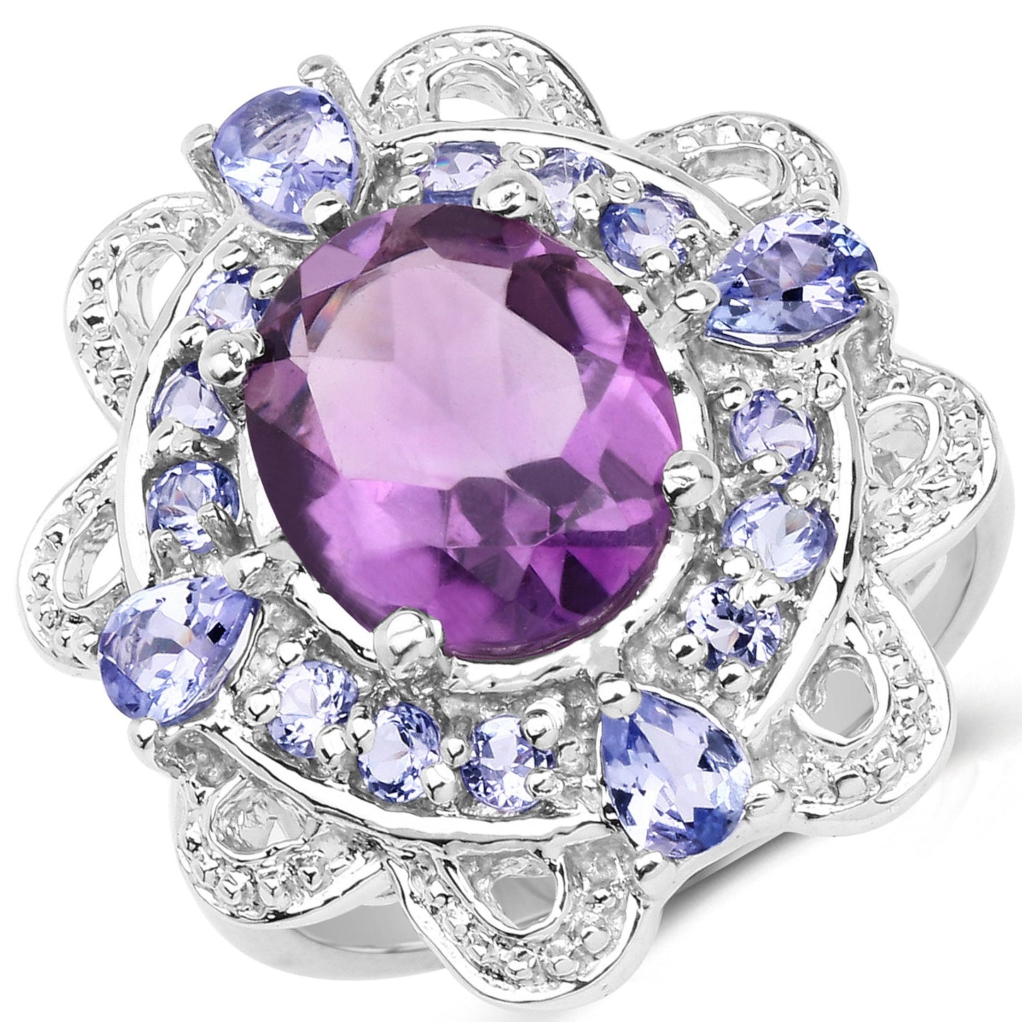 Anillo de Plata de Ley con Amatista y Tanzanita de 3.13 Quilates