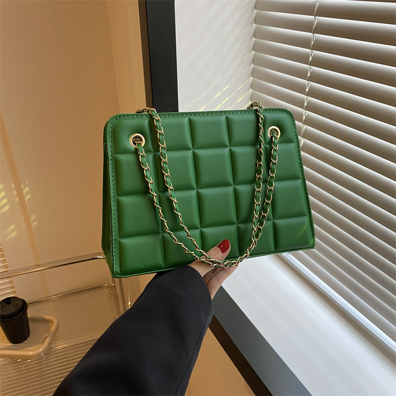 Plaid Diamond-Pattern Embroidered Shoulder Bag for Women
