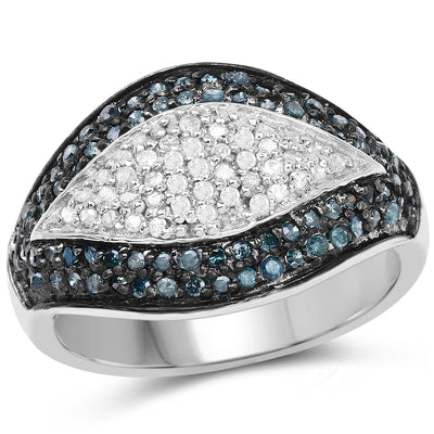 0.50 Carat Blue and White Diamond Sterling Silver Engagement Ring