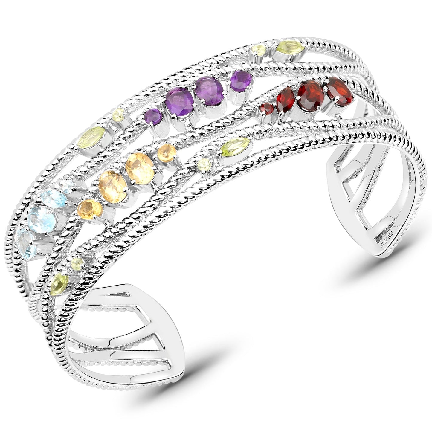 4.82 Carat Genuine Multi-Stone .925 Sterling Silver Cuff Bangle