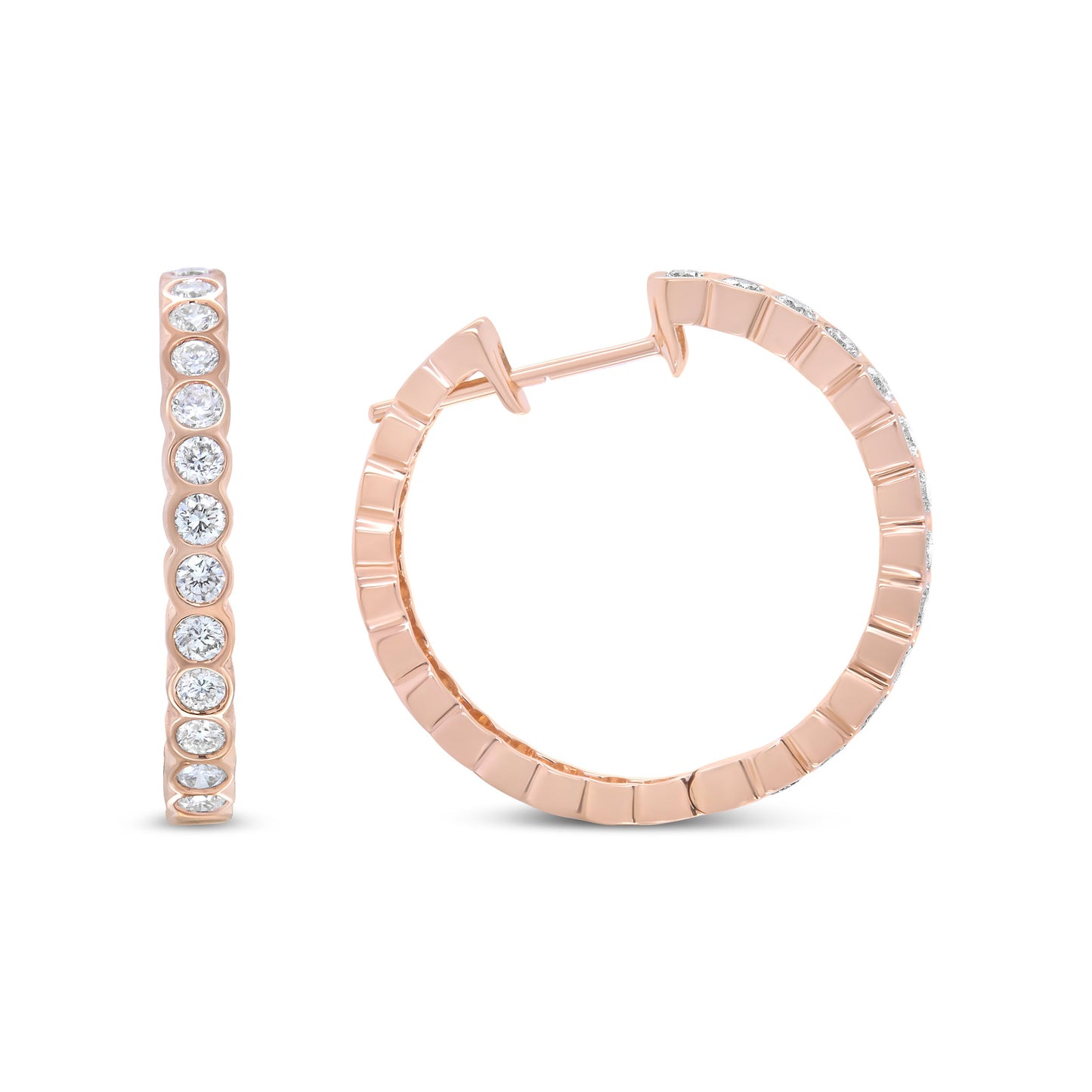 18K Rose Gold Diamond Hoop Earrings - 1 Cttw
