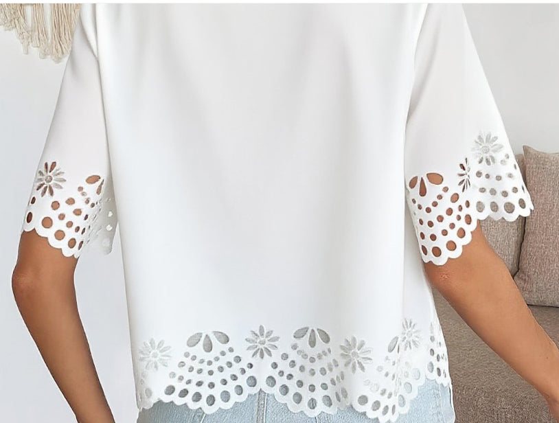 Elegant Lace Hollow-Out Casual Top for Women