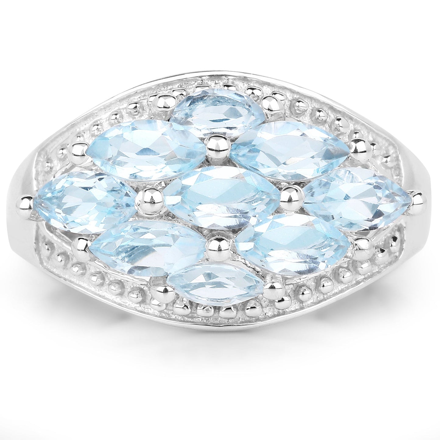 Anillo de Clúster de Topacio Azul de 2.50 Quilates en Plata Esterlina
