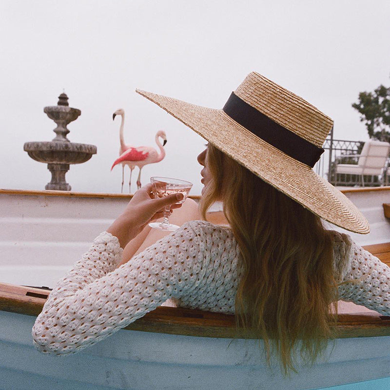 Seaside Sunshade Large Brim Flat Top Straw Sun Hat
