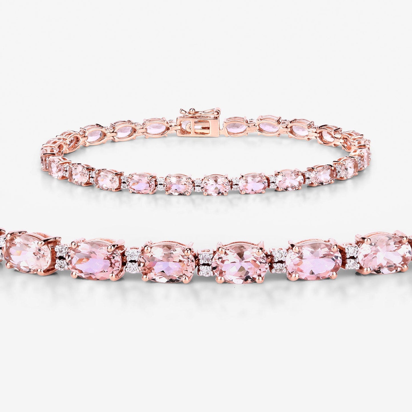 8.95 Carat Genuine Morganite and White Diamond Bracelet in 14K Rose Gold
