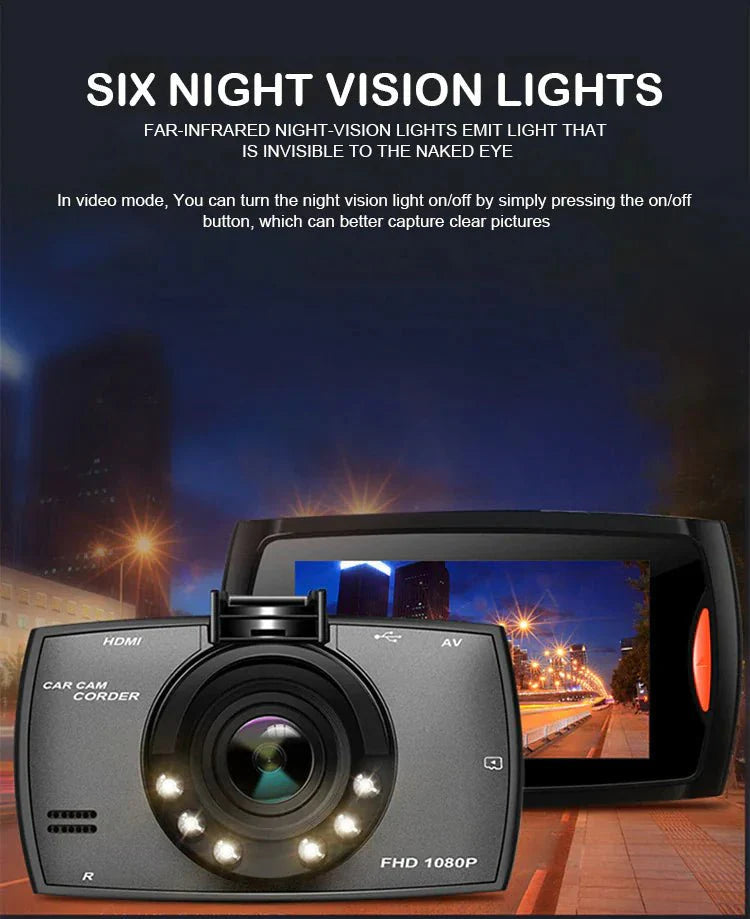 Cámara de tablero Full HD 1080P de 2.7'' con visión nocturna y sensor G