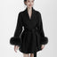 Manteau court en cachemire double face en fourrure de renard noir élégant pour femmes