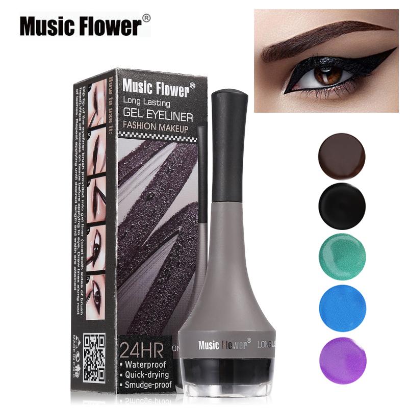 Music Flower 5 colors Waterproof Eyeliner Gel Eye Makeup Eye Liner With Brush 24 Hours Long-lasting Eyelid Black Cosmetic Gel - Korvel