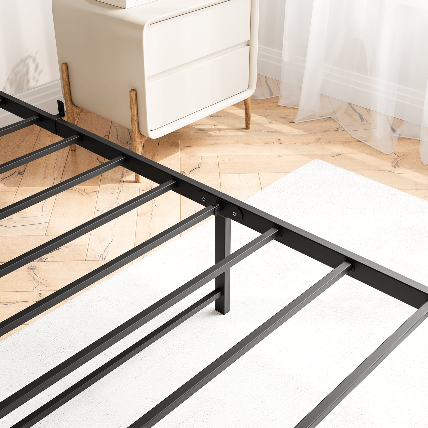 Queen Bed Frame with Storage Headboard and Charging Station - Black