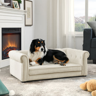 Elegant Rectangle Pet Bed for Medium and Large Dogs, Durable Elevated Dog Sofa Bed, Comfortable Dog Couch Beige - Korvel