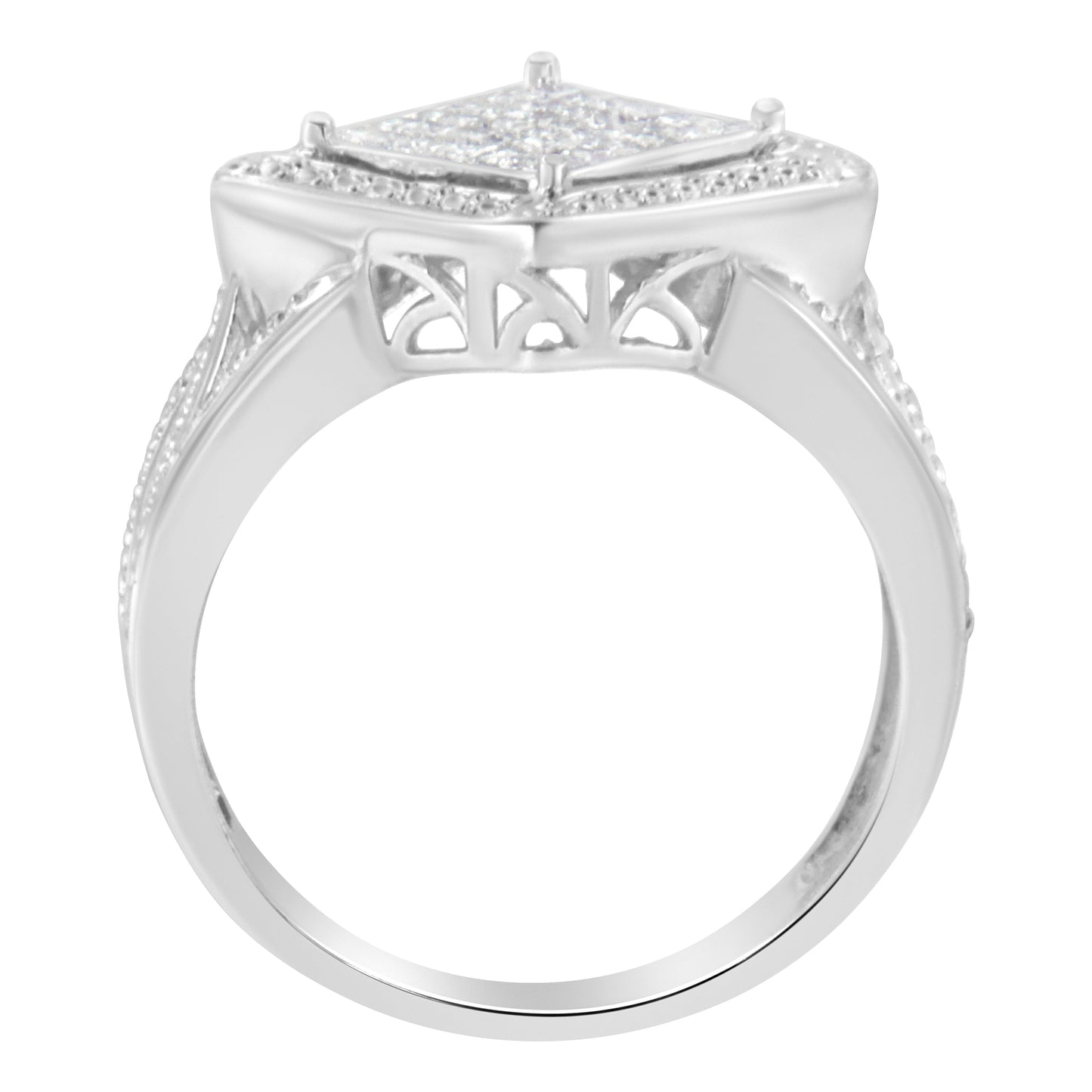 Anillo de cóctel de diamantes de corte princesa de plata esterlina .925 elegante - Talla 6