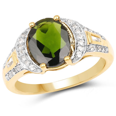 Anillo de cromo diopsido y topacio blanco chapado en oro amarillo de 18 quilates