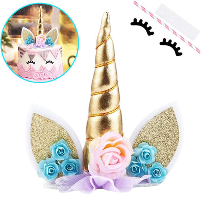Unicorn Cake Topper with Eyelashes & 25 Unicorn Stickers
