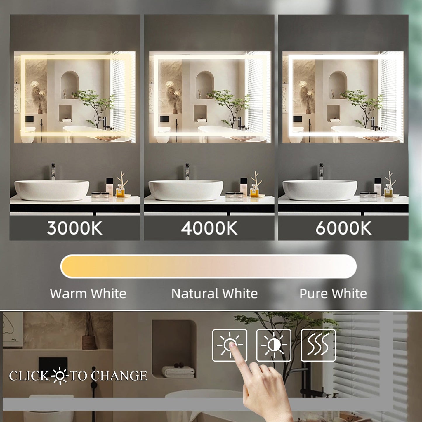 LED Bathroom Mirror 48x 36 Inch with lights, anti-Fog & Dimming Led Bathroom Vanity Mirror - Korvel