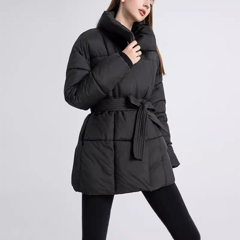 Winter Plaid Lapel Coat with Lace-up Design