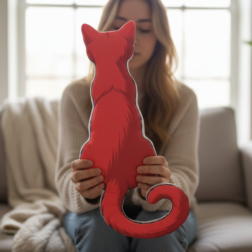 Red Cat Silhouette Pillow - Minimalist Design