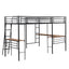 Twin Size Metal Loft Bed with Two Built-in Desks Black - Korvel
