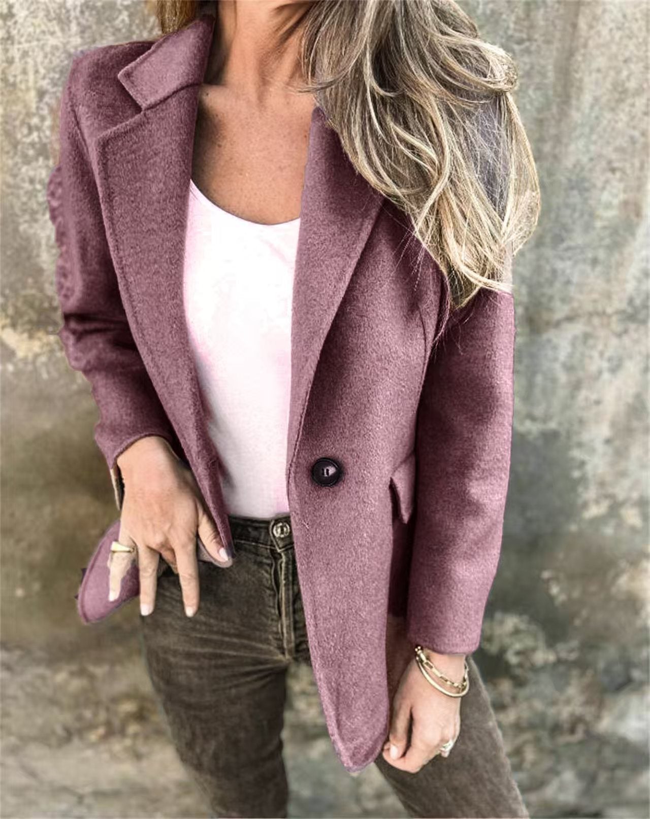 Ins Button Lapel Short Blazer Winter Fashion Commuter Jacket Outwear Women's Clothing - Korvel