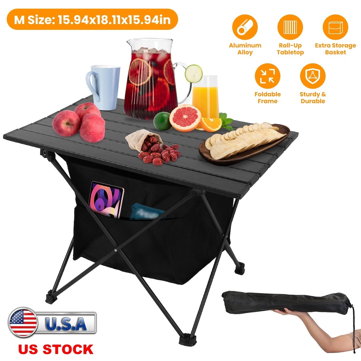 GBruno Foldable Camping Table with Storage Basket