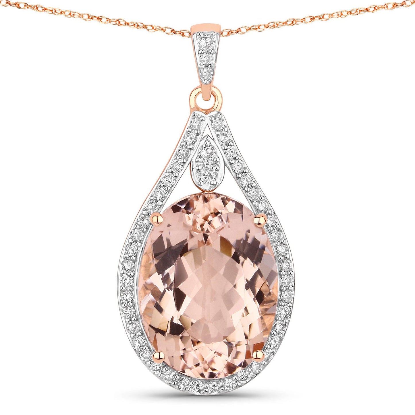 Pendentif en Morganite et Diamant Blanc de 9,31 Carats en Or Rose 14K