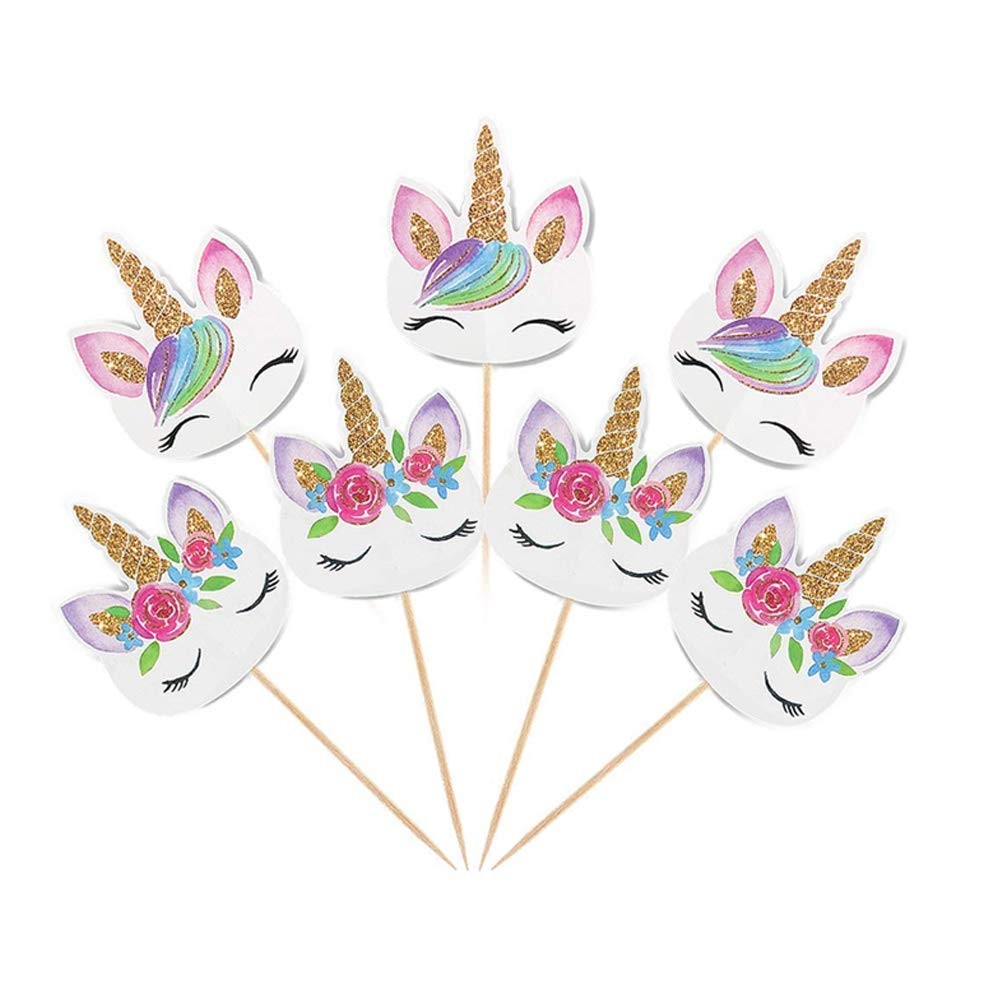 Juego de Decoraciones y Stickers de Cupcakes de Unicornio Arcoíris