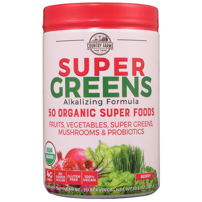 Country Farms Super Greens Organic Powder - Berry Flavor, 10.6 Oz