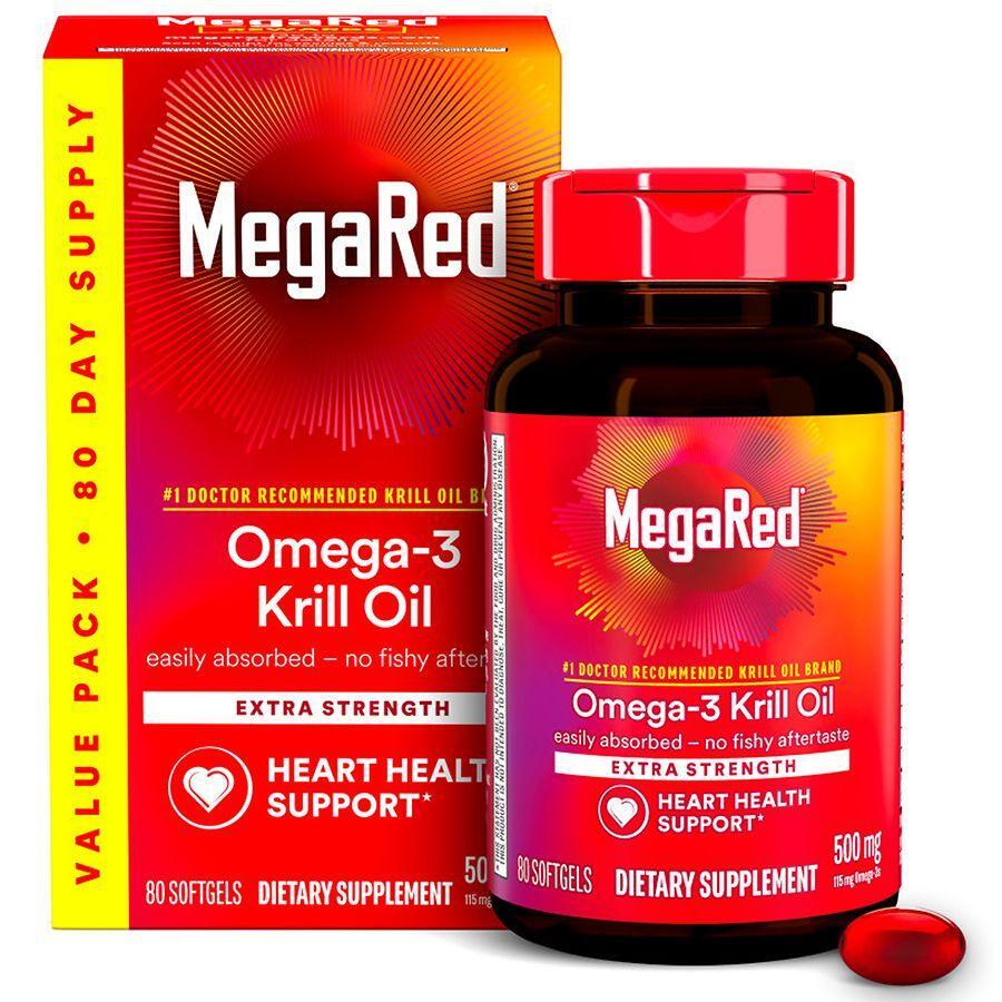 MegaRed Huile de Krill Omega-3 Extra Forte 500mg - 80 Gélules Molles