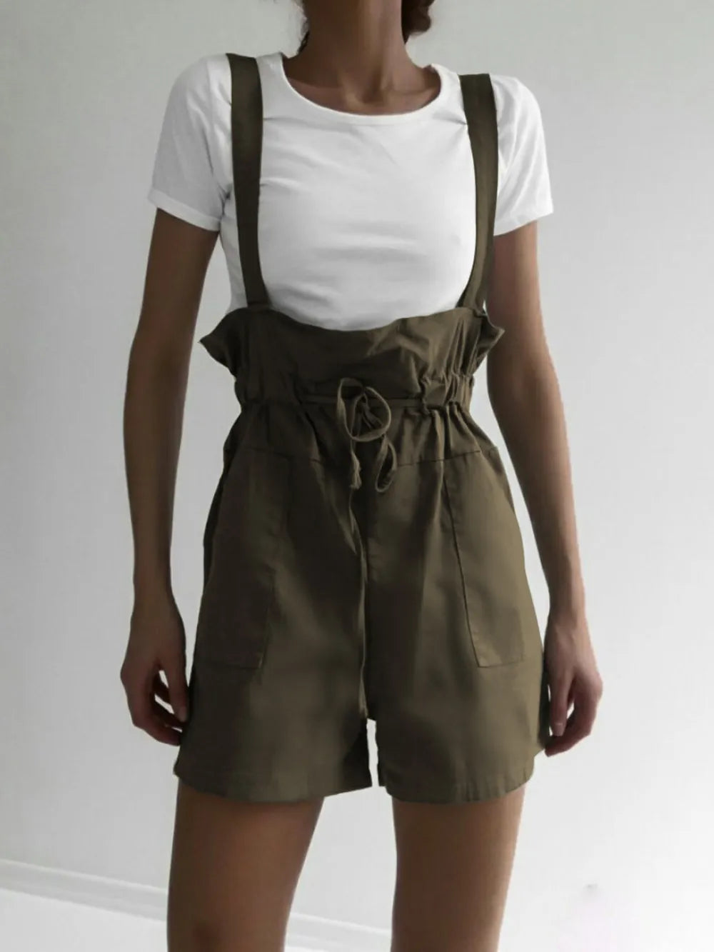 Drawstring Wide Strap Overalls with Pockets - Korvel