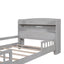 Wood Twin Size Platform Bed with Built-in LED Light  Storage Headboard and Guardrail Antique Grey - Korvel