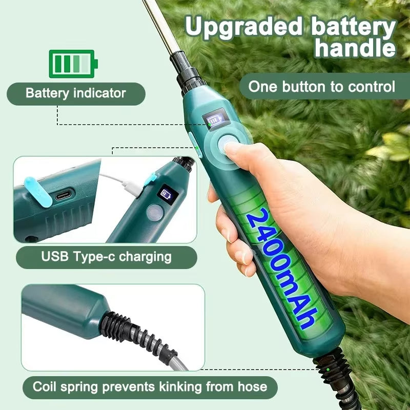 2400mAh Portable Electric Sprayer Wand. 3 nozzles, high - pressure, for garden plant watering. - Korvel