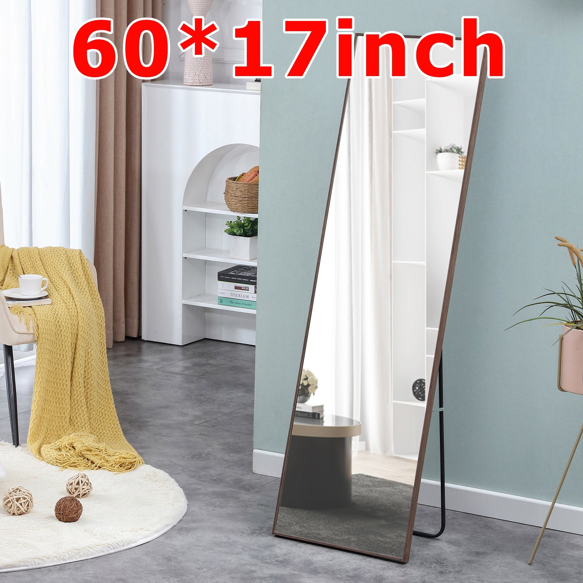 60x17 Brown Solid Wood Frame Full-length Mirror, Dressing Mirror, Bedroom Home Porch - Korvel
