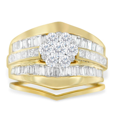 14K Yellow Gold Diamond Cluster Chevron Engagement Ring Set - Size 5