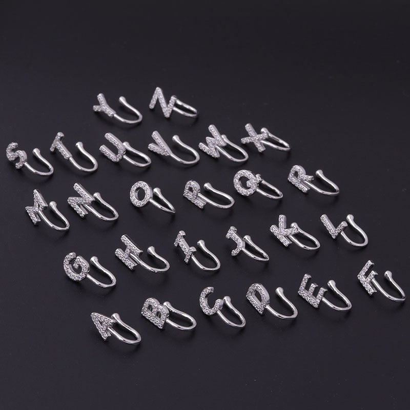 26 English letters micro inlaid zircon nose clip fake nose ring without hole puncture nose ornament - Korvel