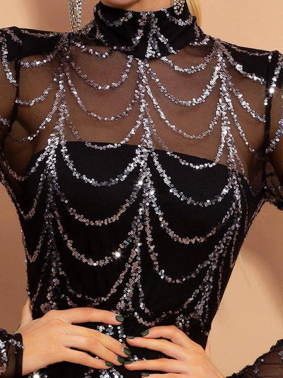 Elegant Sequins Maxi Dress with Long Sleeves for Special Occasions