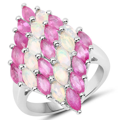 2.95 Carat Genuine Ethiopian Opal and Ruby Sterling Silver Ring
