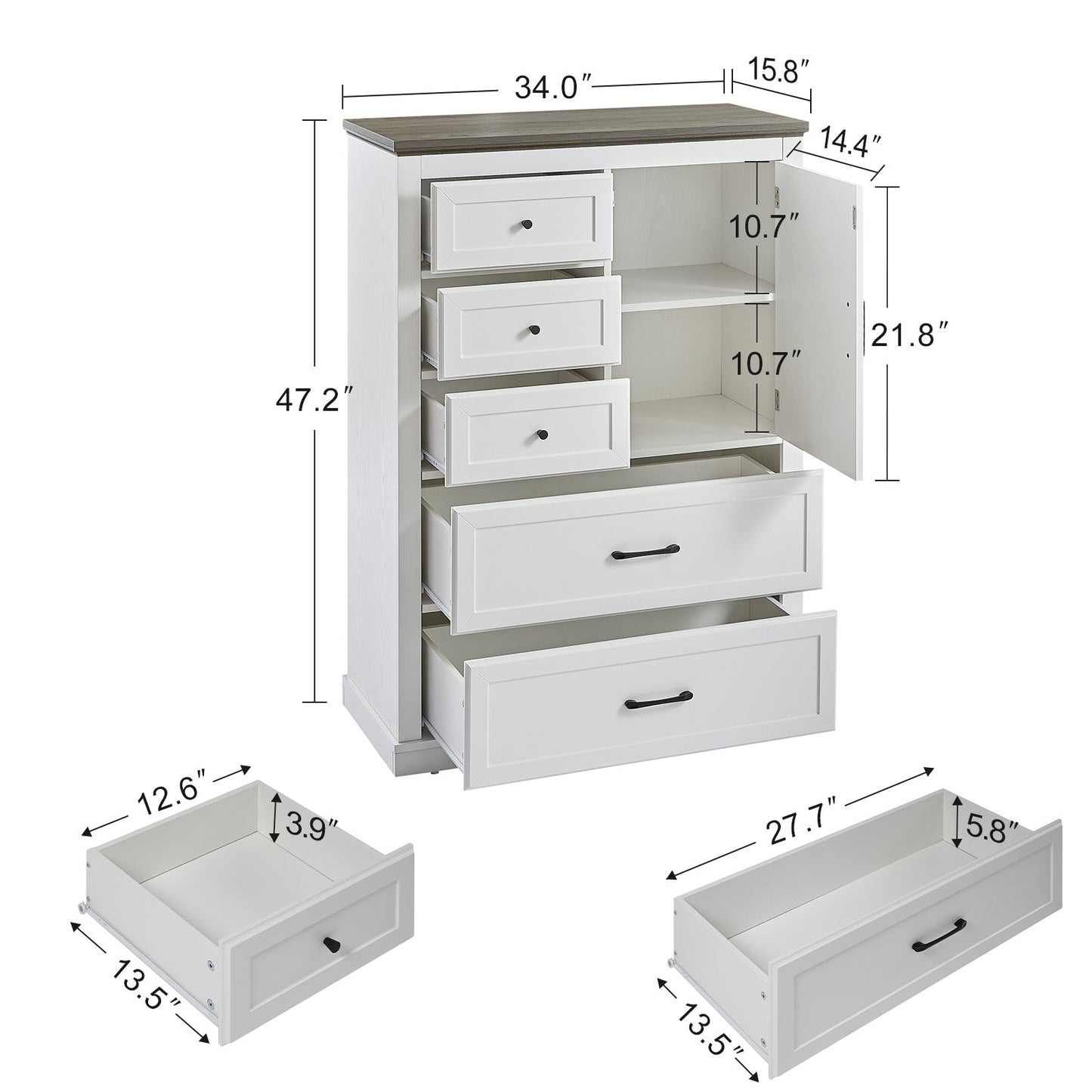 Commode 5 Tiroirs Élégante Ferme en Blanc